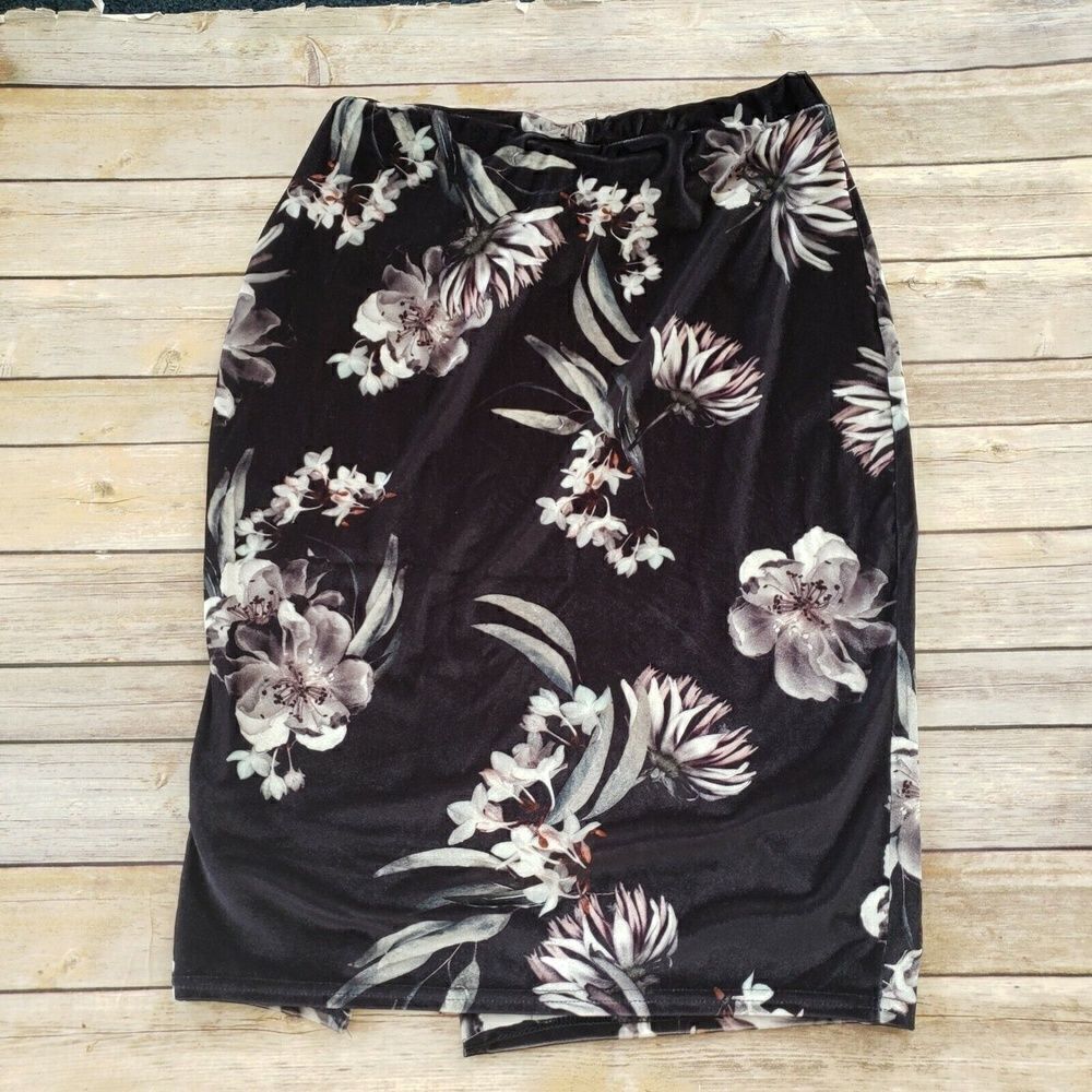 Missguided Womens 12 Velvet Floral Pencil Skirt workwear